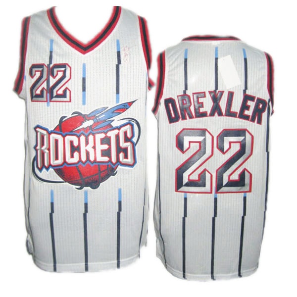 Men's  Houston Rockets #22 Clyde Drexler Classics White Stripe Jersey